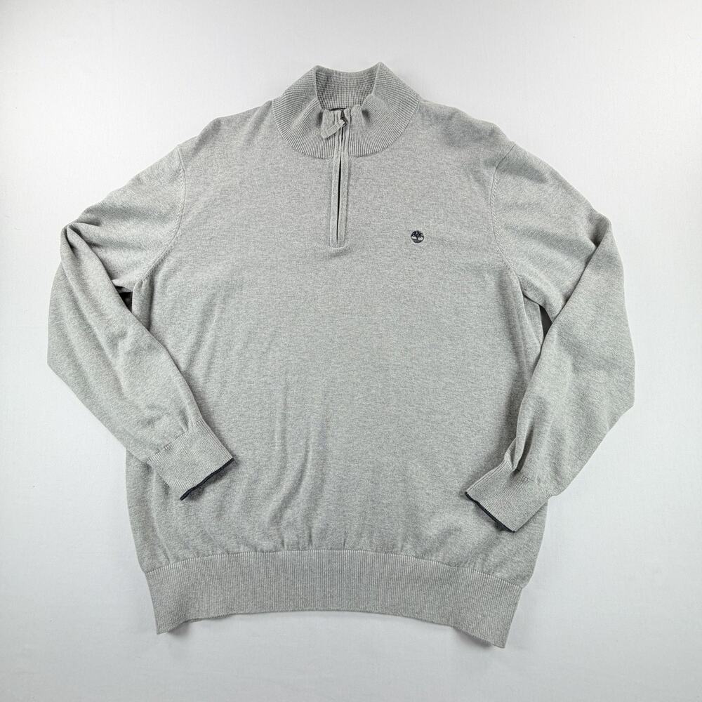 Timberland Mens Gray 1/4 Zip Pullover Cotton Long Sleeve Sweater Size XL